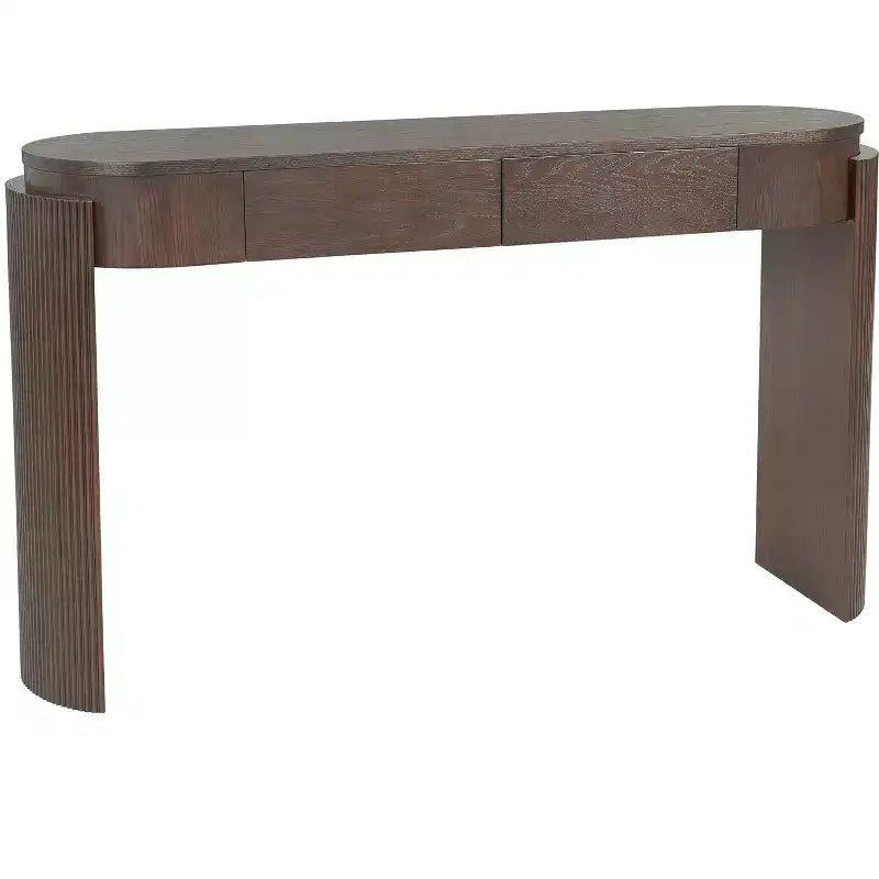 Merax Modern Oval-Top Console Table with Fluted Curved Legs & Dual Hidden Drawers