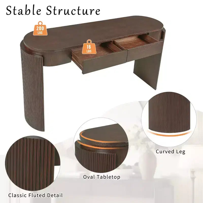 Merax Modern Oval-Top Console Table with Fluted Curved Legs & Dual Hidden Drawers