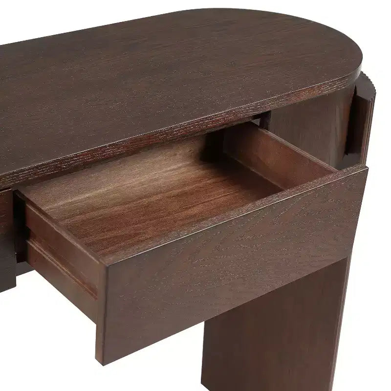 Merax Modern Oval-Top Console Table with Fluted Curved Legs & Dual Hidden Drawers