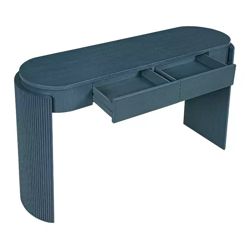 Merax Modern Oval-Top Console Table with Fluted Curved Legs & Dual Hidden Drawers