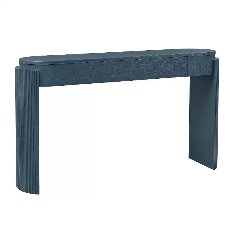 Merax Modern Oval-Top Console Table with Fluted Curved Legs & Dual Hidden Drawers