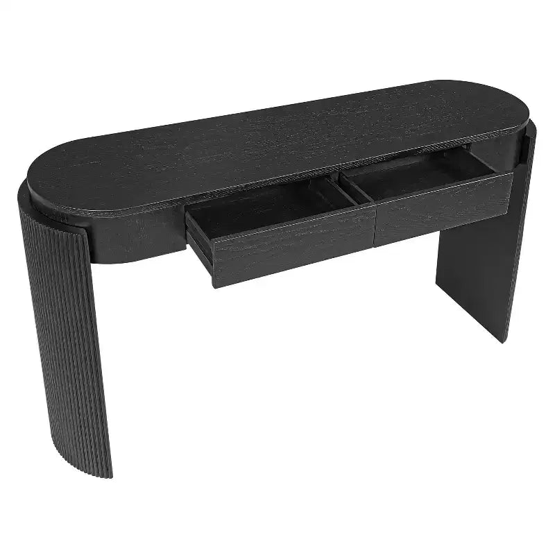 Merax Modern Oval-Top Console Table with Fluted Curved Legs & Dual Hidden Drawers