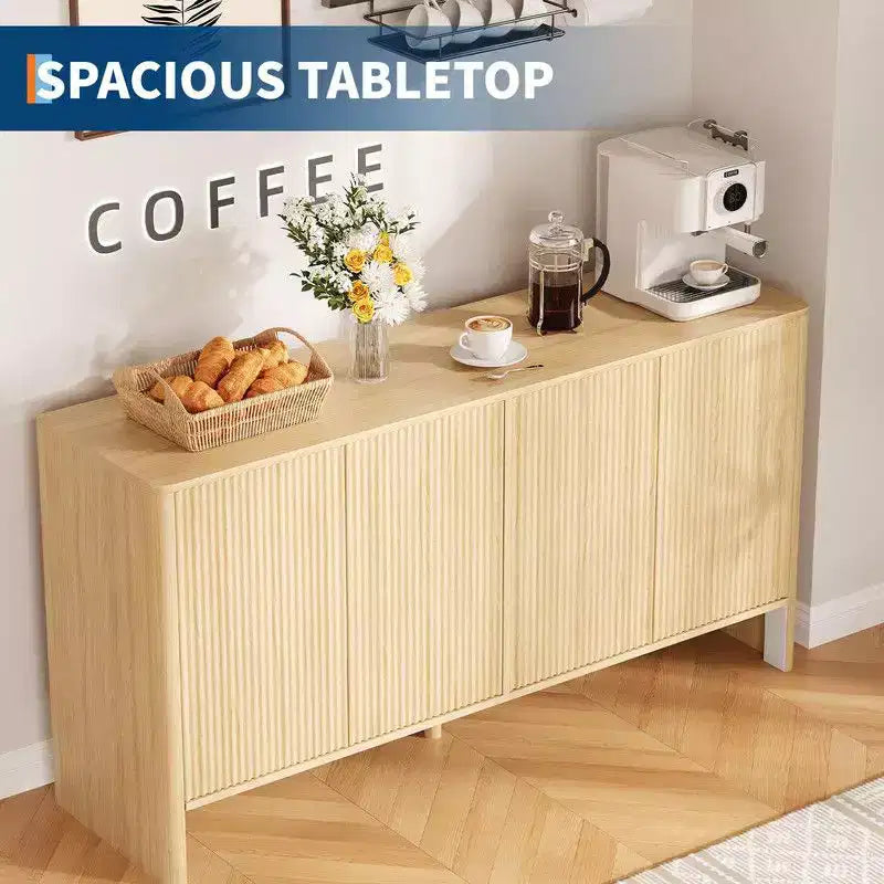 58 Modern Sideboard Buffet Cabinet with Fluted 4 Doors and Adjustable Shelves, Credenza Coffee Bar TV Console Cabibet