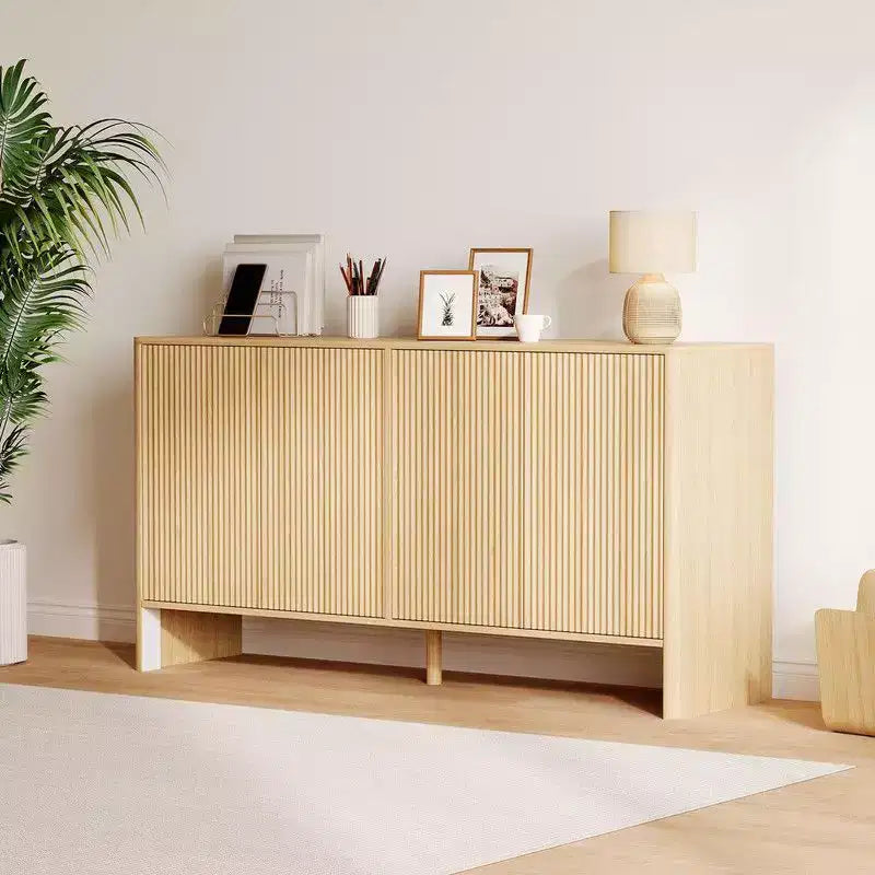 58 Modern Sideboard Buffet Cabinet with Fluted 4 Doors and Adjustable Shelves, Credenza Coffee Bar TV Console Cabibet