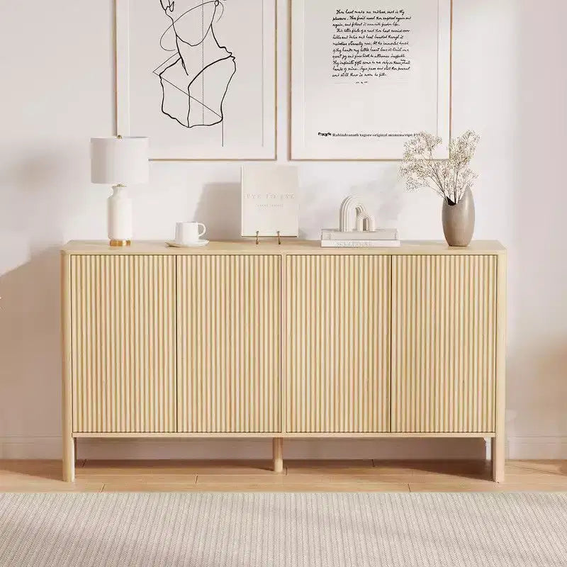 58 Modern Sideboard Buffet Cabinet with Fluted 4 Doors and Adjustable Shelves, Credenza Coffee Bar TV Console Cabibet