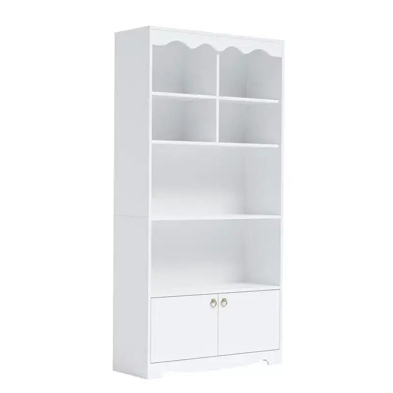 5 Tier Bookcase with Cabinet, 63 Tall Freestanding Bookshelf, Modern Free Standing Wood Bookcase, Open Display Storage Book Shelf, White