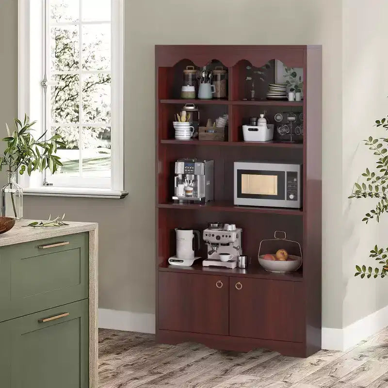 5 Tier Bookcase with Cabinet, 63 Tall Freestanding Bookshelf, Modern Free Standing Wood Bookcase, Open Display Storage Book Shelf, White