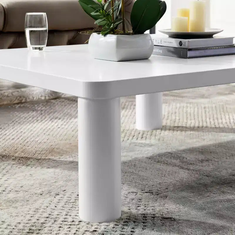 Modern Square Coffee Table with Rounded Corners, MDF Cream White Coffee Table, Easy to Assemble Living Room Center Table,Sturdy Sofa Table for Home