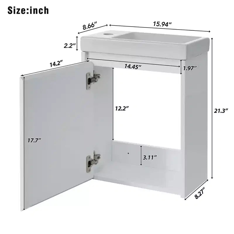 TROPOW 16 Bathroom Vanity with Sink Combo, Vanity Cabinet with Soft-Close Doors, Wall Bathroom Cabinet Floating Vanity Sink for Small Space