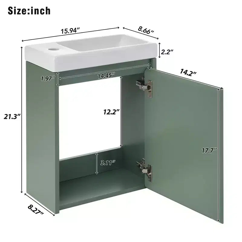TROPOW 16 Bathroom Vanity with Sink Combo, Vanity Cabinet with Soft-Close Doors, Wall Bathroom Cabinet Floating Vanity Sink for Small Space