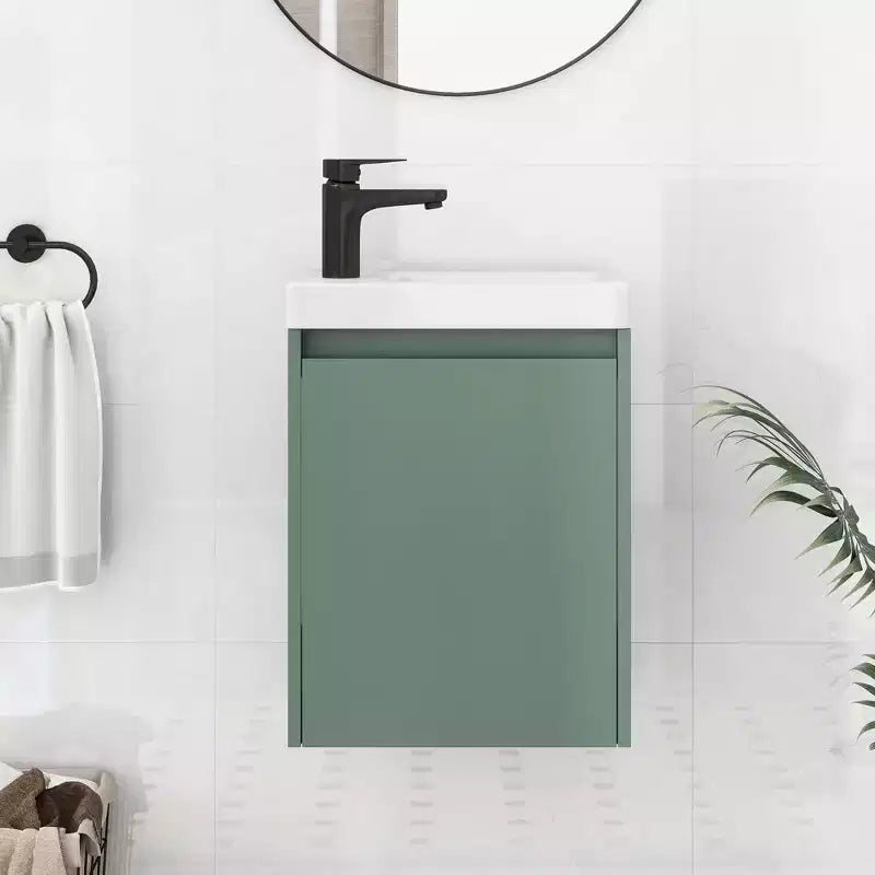 TROPOW 16 Bathroom Vanity with Sink Combo, Vanity Cabinet with Soft-Close Doors, Wall Bathroom Cabinet Floating Vanity Sink for Small Space