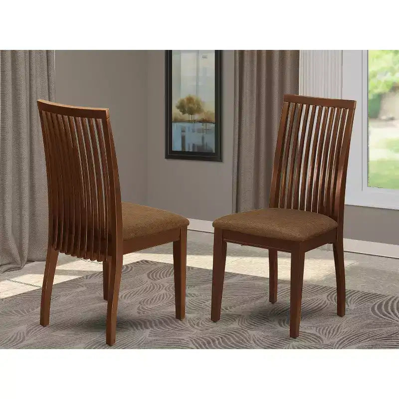 HomeStock Belmont 2 Dining chair with Linen Fabric Fabric Sea in Mahogany finish