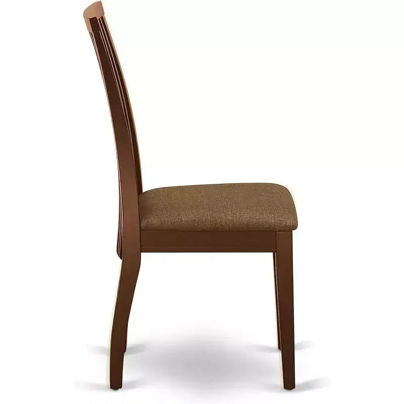 HomeStock Belmont 2 Dining chair with Linen Fabric Fabric Sea in Mahogany finish
