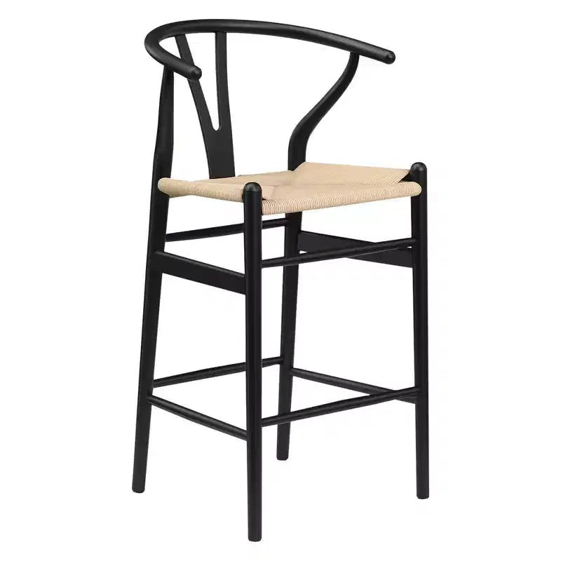MAYEERTY Beige Fully Assembled Wishbone Weave Bar Stool Modern Sturdy for Kitchen Island
