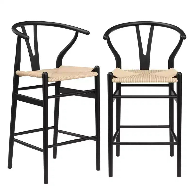MAYEERTY Beige Fully Assembled Wishbone Weave Bar Stool Modern Sturdy for Kitchen Island