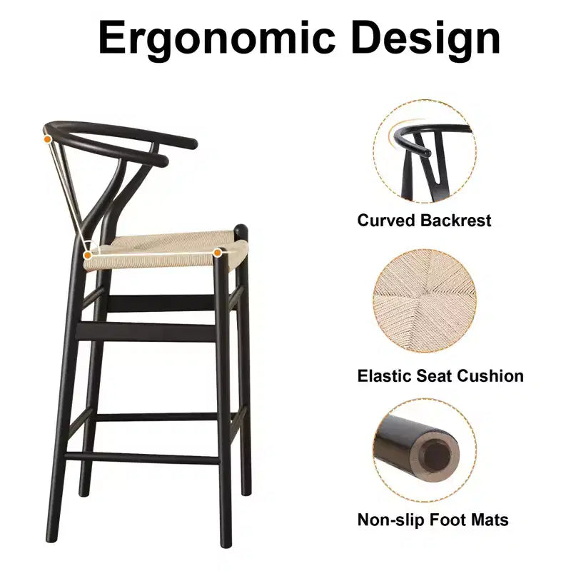 MAYEERTY Beige Fully Assembled Wishbone Weave Bar Stool Modern Sturdy for Kitchen Island
