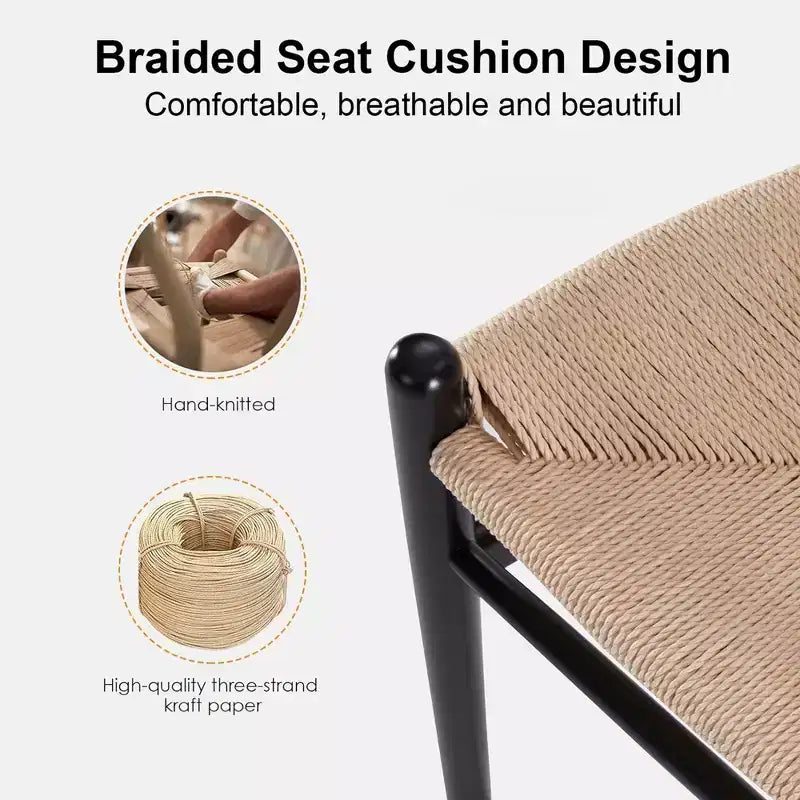 MAYEERTY Beige Fully Assembled Wishbone Weave Bar Stool Modern Sturdy for Kitchen Island