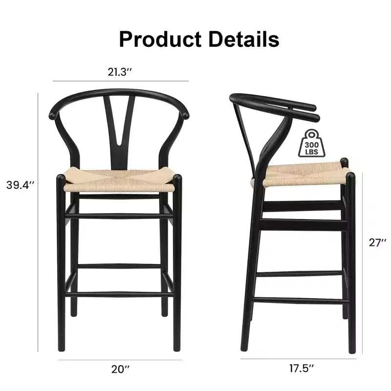 MAYEERTY Beige Fully Assembled Wishbone Weave Bar Stool Modern Sturdy for Kitchen Island