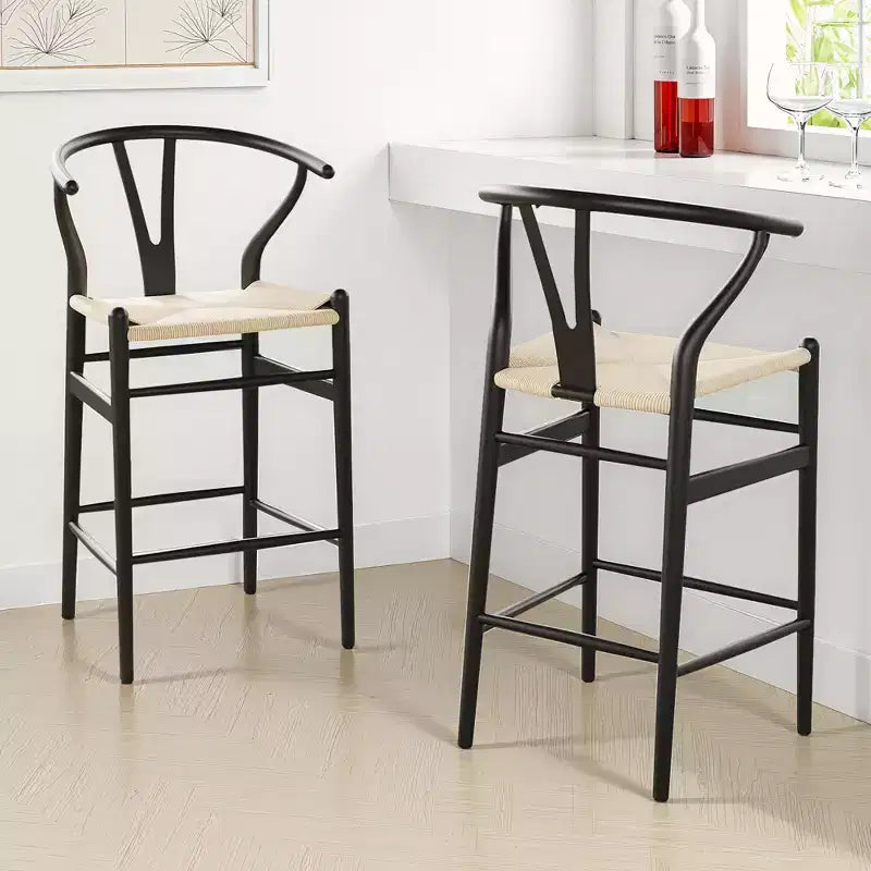 MAYEERTY Beige Fully Assembled Wishbone Weave Bar Stool Modern Sturdy for Kitchen Island