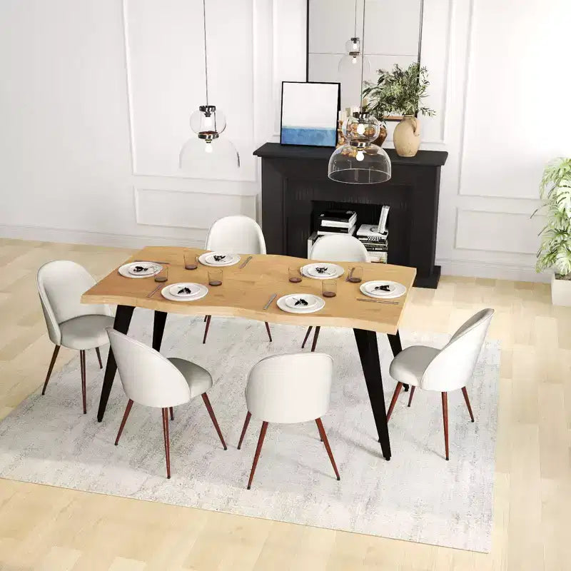 Homy Casa 63 Rectangular Dining Table for 6, Modern Wood Look Table with Black Metal Legs