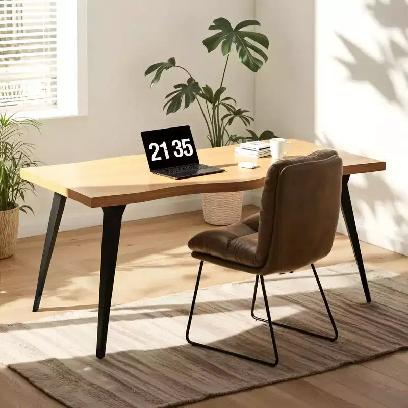 Homy Casa 63 Rectangular Dining Table for 6, Modern Wood Look Table with Black Metal Legs