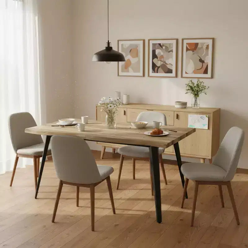 Homy Casa 63 Rectangular Dining Table for 6, Modern Wood Look Table with Black Metal Legs