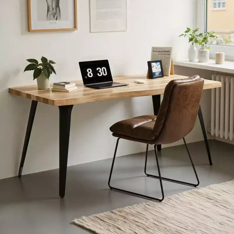 Homy Casa 63 Rectangular Dining Table for 6, Modern Wood Look Table with Black Metal Legs