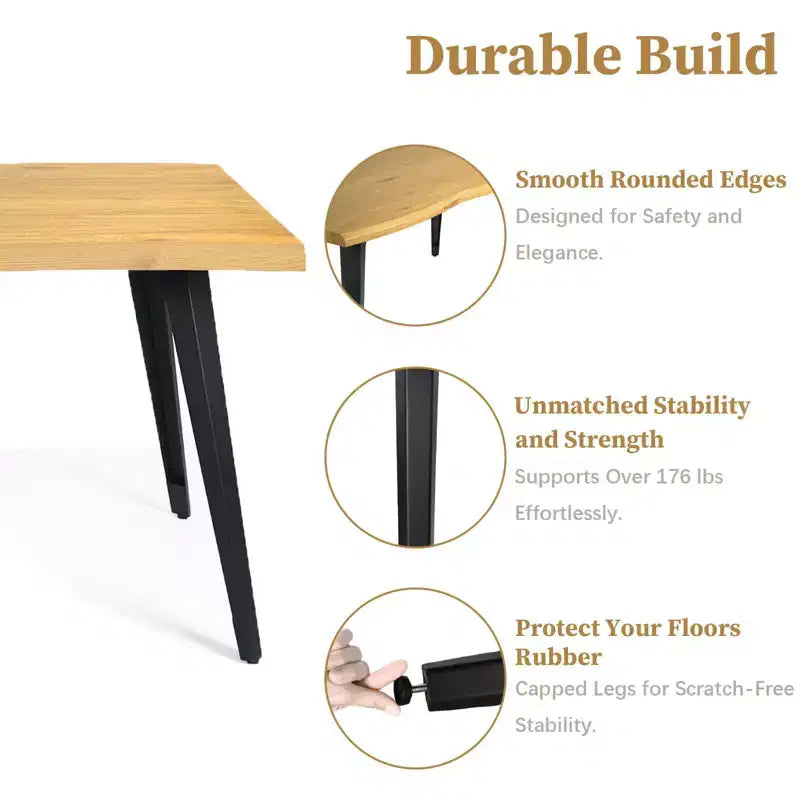 Homy Casa 63 Rectangular Dining Table for 6, Modern Wood Look Table with Black Metal Legs