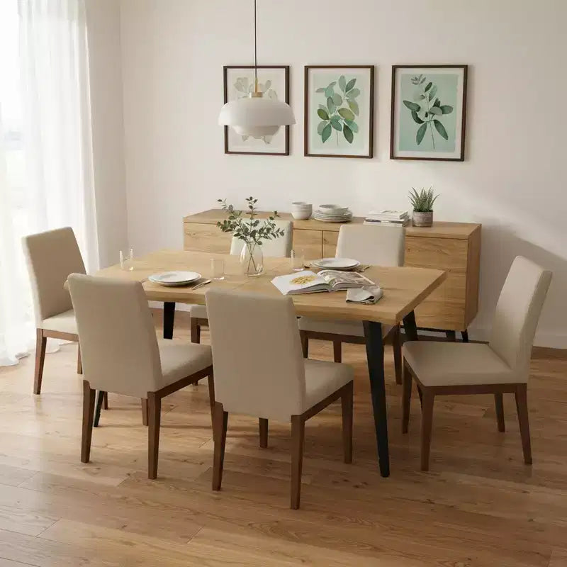 Homy Casa 63 Rectangular Dining Table for 6, Modern Wood Look Table with Black Metal Legs