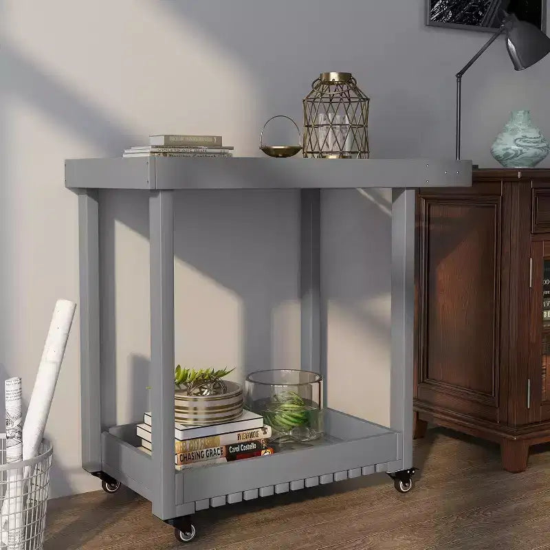 Utility Service Cart with Wheels and Lipped Shelves, 2-Shelf Outdoor Prep Cart for Home, Office, Patio Grilling, Backyard BBQ, 500lbs Capacity
