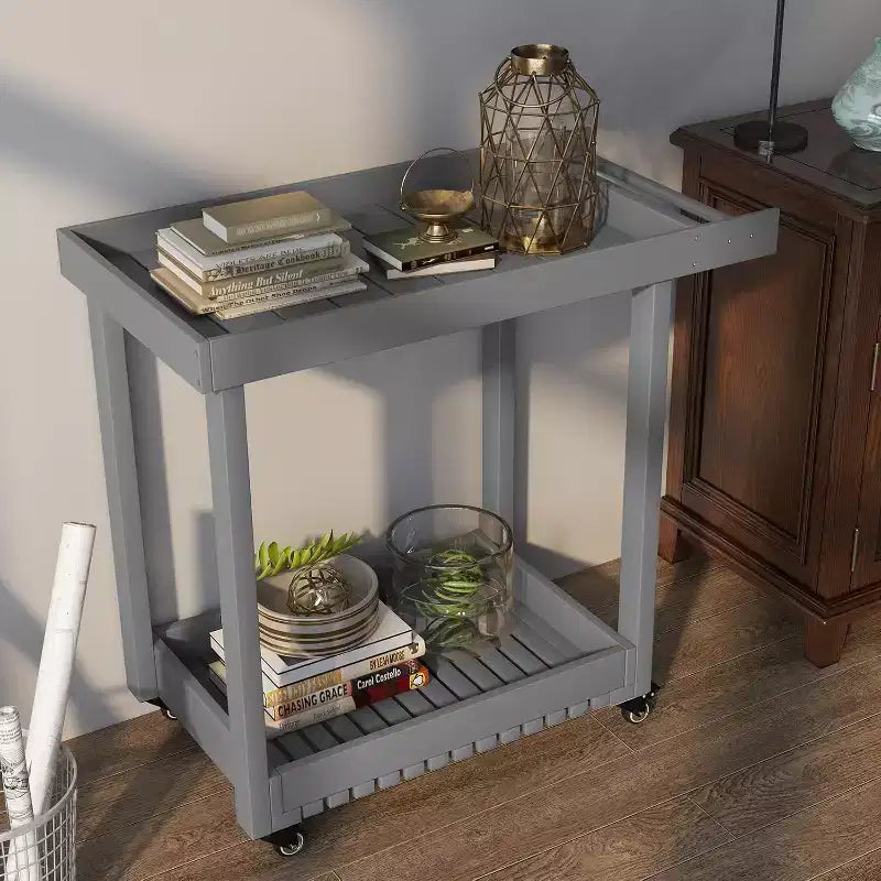 Utility Service Cart with Wheels and Lipped Shelves, 2-Shelf Outdoor Prep Cart for Home, Office, Patio Grilling, Backyard BBQ, 500lbs Capacity