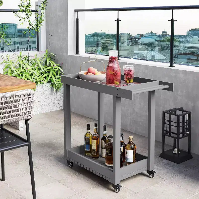 Utility Service Cart with Wheels and Lipped Shelves, 2-Shelf Outdoor Prep Cart for Home, Office, Patio Grilling, Backyard BBQ, 500lbs Capacity