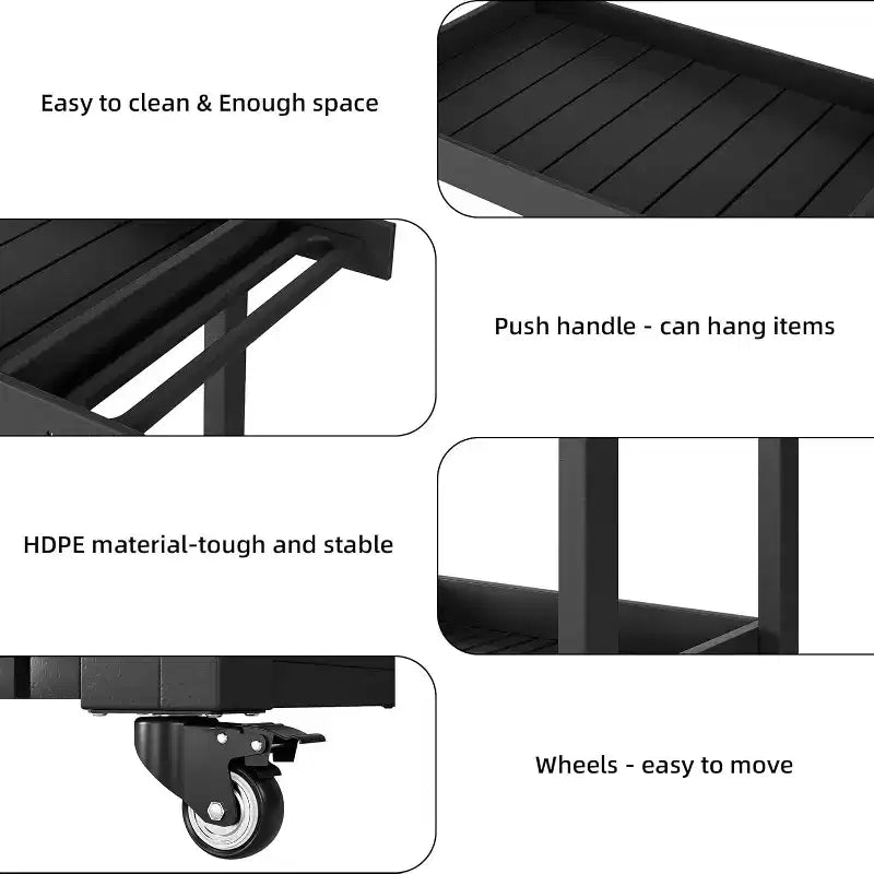 Utility Service Cart with Wheels and Lipped Shelves, 2-Shelf Outdoor Prep Cart for Home, Office, Patio Grilling, Backyard BBQ, 500lbs Capacity