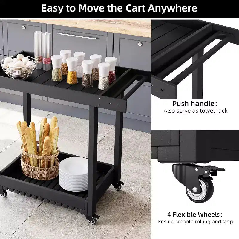Utility Service Cart with Wheels and Lipped Shelves, 2-Shelf Outdoor Prep Cart for Home, Office, Patio Grilling, Backyard BBQ, 500lbs Capacity