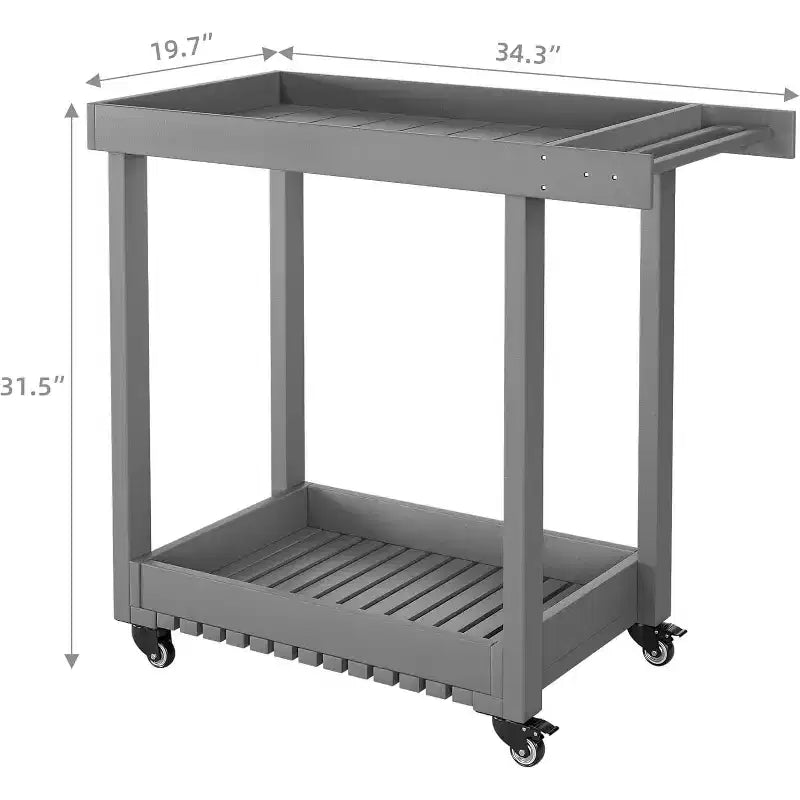 Utility Service Cart with Wheels and Lipped Shelves, 2-Shelf Outdoor Prep Cart for Home, Office, Patio Grilling, Backyard BBQ, 500lbs Capacity