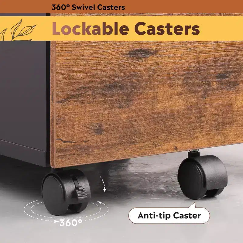 DEXYLLO 3-Drawer Rolling File Cabinet with Lock, Wood Under Desk Filing Cabinet for Home Office, Fits Letter/Legal/A4 Size
