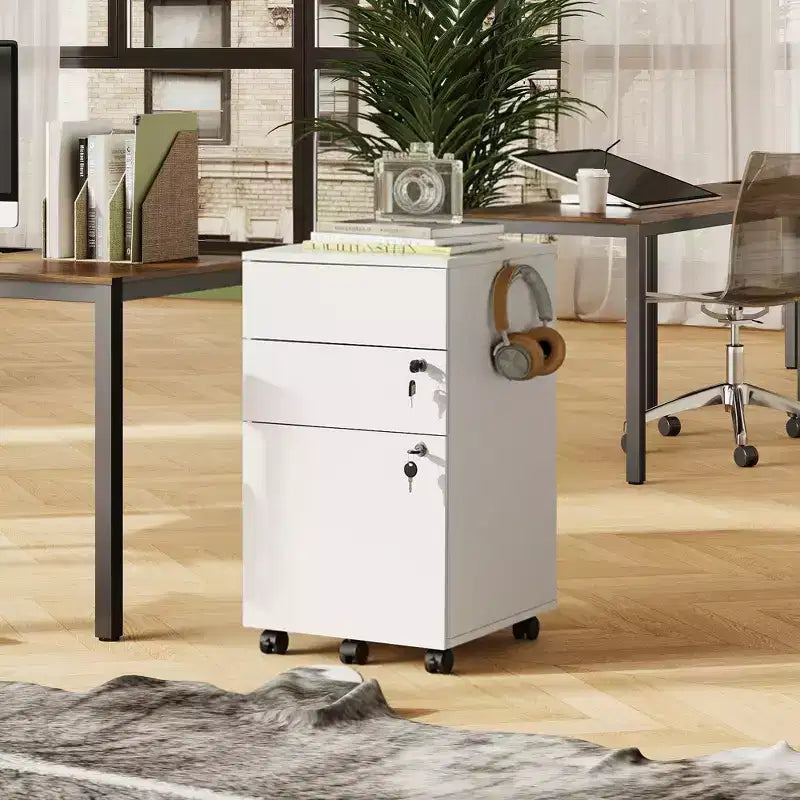 DEXYLLO 3-Drawer Rolling File Cabinet with Lock, Wood Under Desk Filing Cabinet for Home Office, Fits Letter/Legal/A4 Size