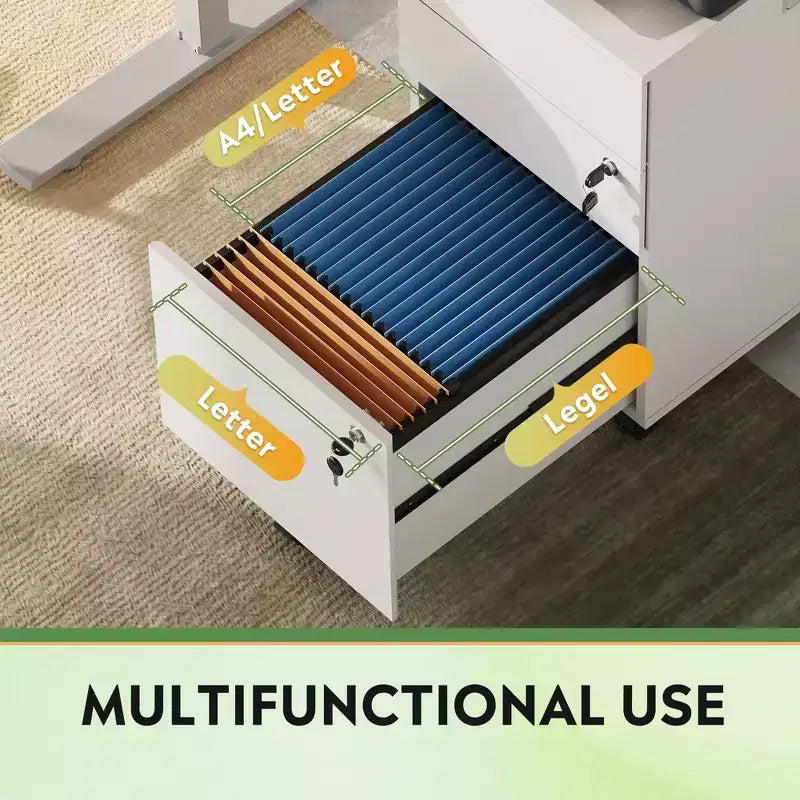 DEXYLLO 3-Drawer Rolling File Cabinet with Lock, Wood Under Desk Filing Cabinet for Home Office, Fits Letter/Legal/A4 Size