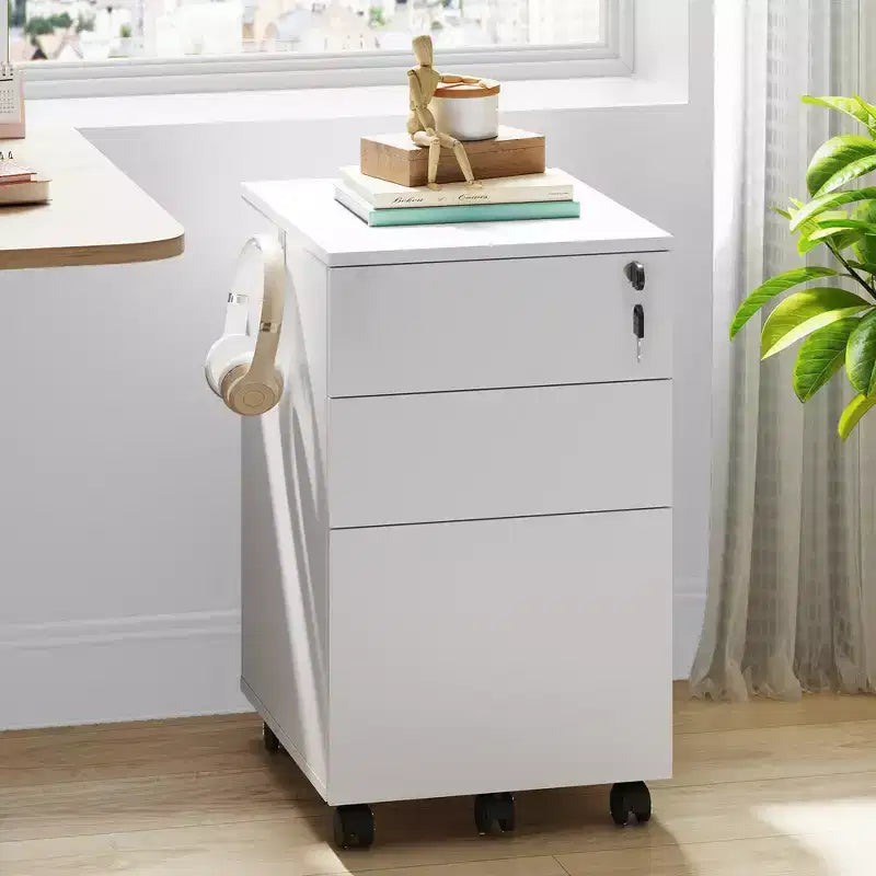 DEXYLLO 3-Drawer Rolling File Cabinet with Lock, Wood Under Desk Filing Cabinet for Home Office, Fits Letter/Legal/A4 Size