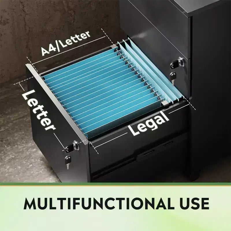 DEXYLLO 3-Drawer Rolling File Cabinet with Lock, Wood Under Desk Filing Cabinet for Home Office, Fits Letter/Legal/A4 Size