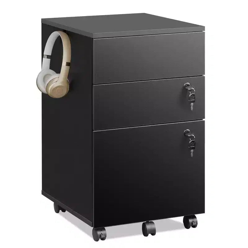 DEXYLLO 3-Drawer Rolling File Cabinet with Lock, Wood Under Desk Filing Cabinet for Home Office, Fits Letter/Legal/A4 Size