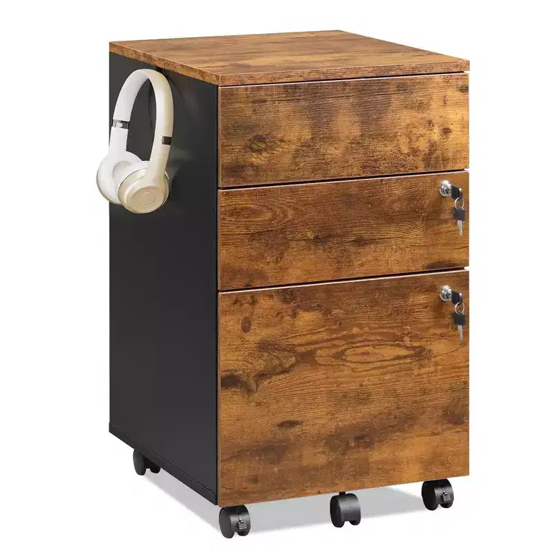 DEXYLLO 3-Drawer Rolling File Cabinet with Lock, Wood Under Desk Filing Cabinet for Home Office, Fits Letter/Legal/A4 Size
