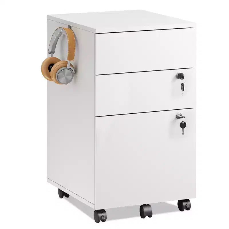 DEXYLLO 3-Drawer Rolling File Cabinet with Lock, Wood Under Desk Filing Cabinet for Home Office, Fits Letter/Legal/A4 Size