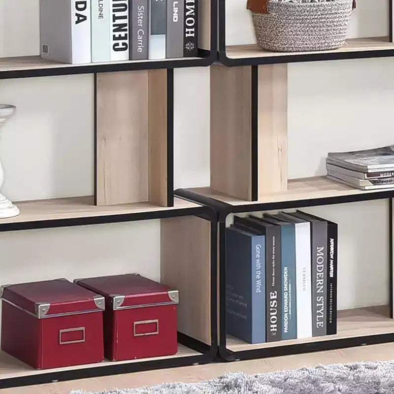Kings Brand Furniture Nathan 3-Piece Bookcase Set with 3-Tier, 4-Tier & 5-Tier Shelves, Modern Oak/Black Wooden Display & Storage Organizer