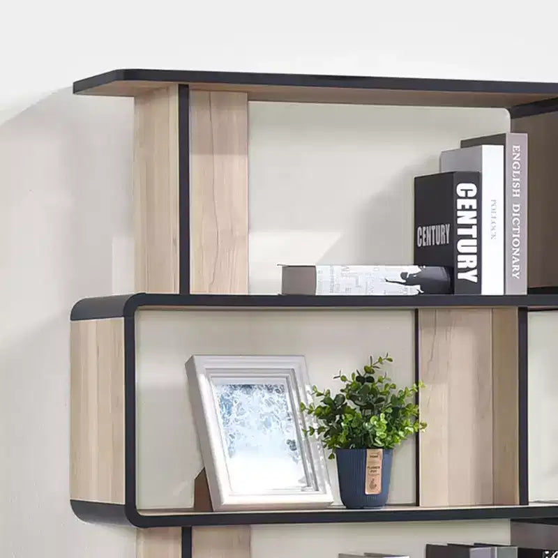 Kings Brand Furniture Nathan 3-Piece Bookcase Set with 3-Tier, 4-Tier & 5-Tier Shelves, Modern Oak/Black Wooden Display & Storage Organizer