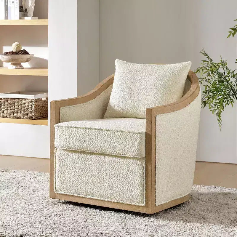 Gordon Farmhouse Rattan Solid Wood Armchair with Solid Wood Edging|ART OF LIVING DESIGNS-IVORY