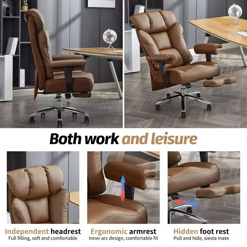 Efomao Ergonomic Office Chair 450LBS with Foot Rest, High Back PU Leather Executive Chair with Lumbar Support and Adjustable Armrests