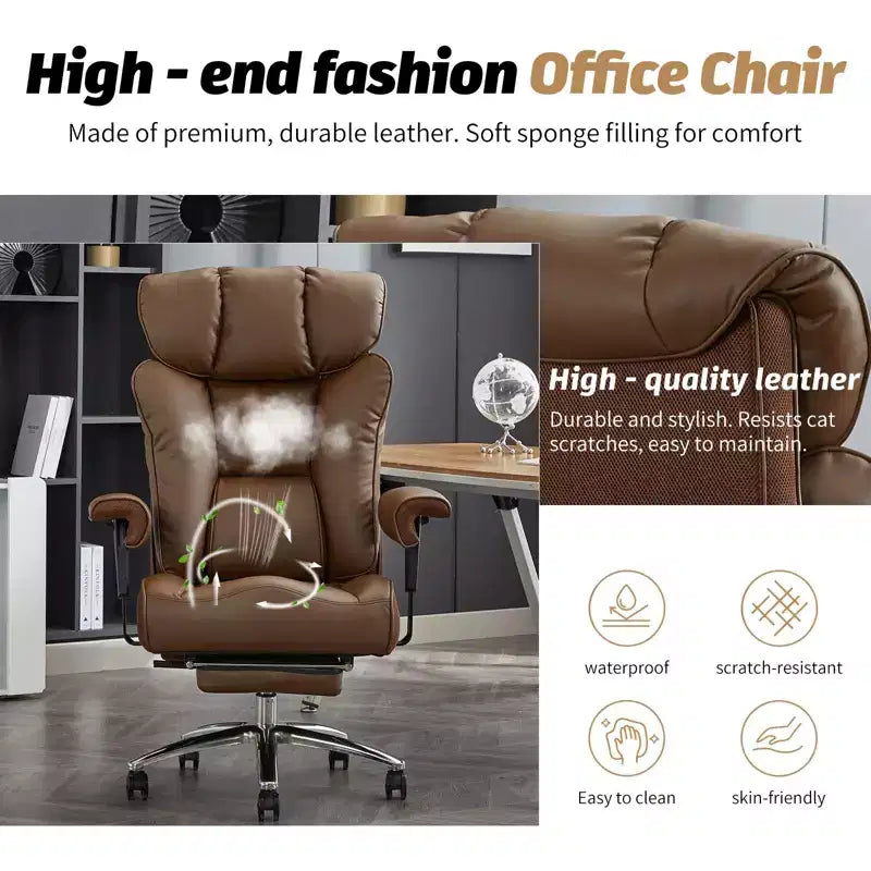 Efomao Ergonomic Office Chair 450LBS with Foot Rest, High Back PU Leather Executive Chair with Lumbar Support and Adjustable Armrests