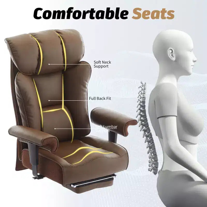 Efomao Ergonomic Office Chair 450LBS with Foot Rest, High Back PU Leather Executive Chair with Lumbar Support and Adjustable Armrests