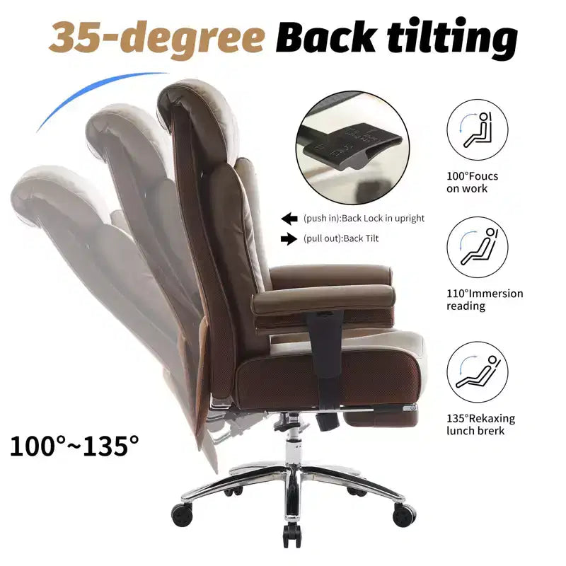 Efomao Ergonomic Office Chair 450LBS with Foot Rest, High Back PU Leather Executive Chair with Lumbar Support and Adjustable Armrests